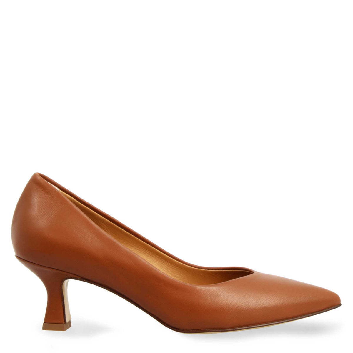 Décolleté marrone da donna in pelle a punta e tacco medio - LeonardoShoes