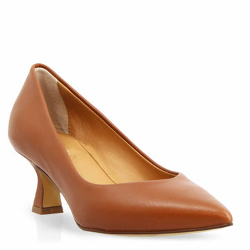 Décolleté marrone da donna in pelle a punta e tacco medio - LeonardoShoes