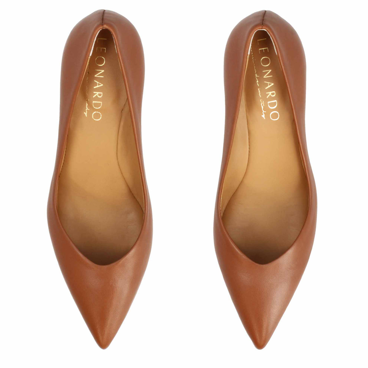 Décolleté marrone da donna in pelle a punta e tacco medio - LeonardoShoes