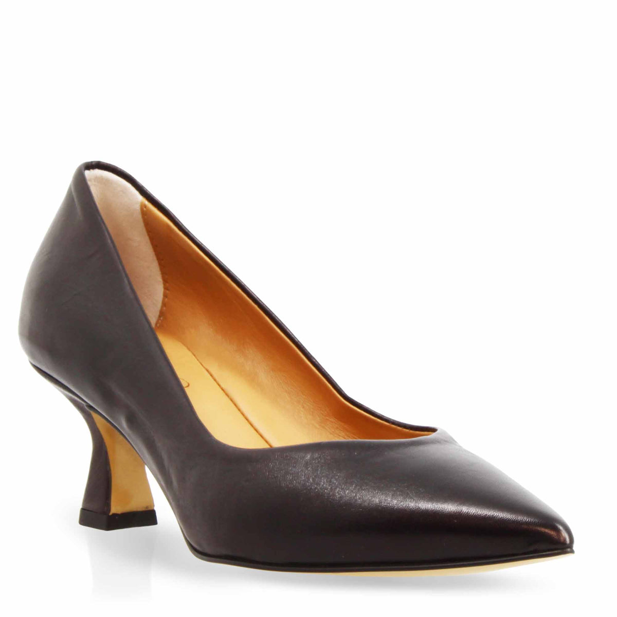 Décolleté nera da donna in pelle a punta e tacco medio - LeonardoShoes