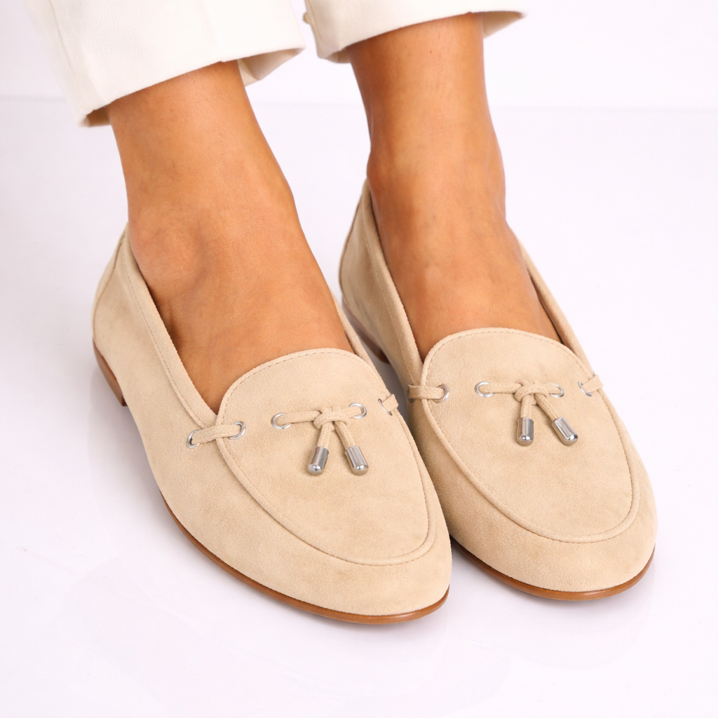 Mocassino da donna Arsilia in camoscio beige - LeonardoShoes