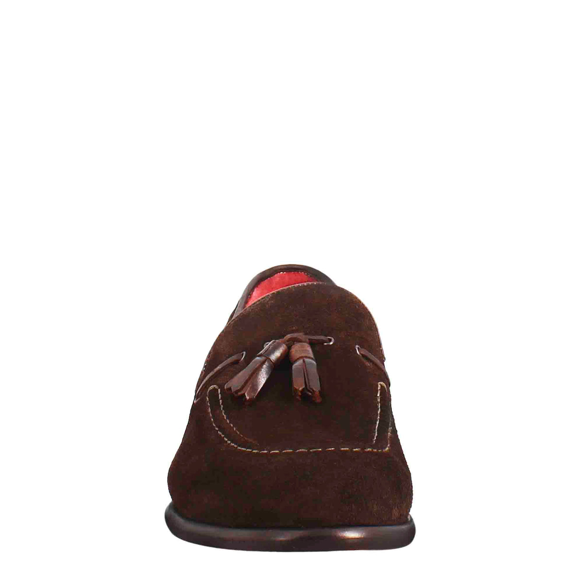 Mocassino con nappine da uomo in pelle scamosciata colore marrone scuro - LeonardoShoes