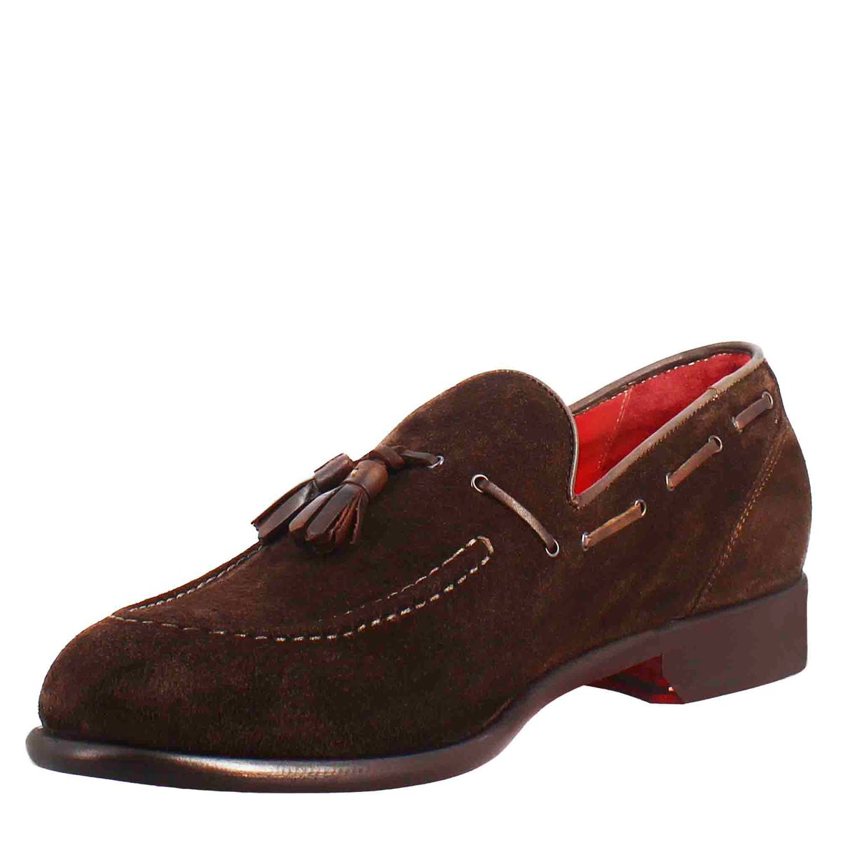 Mocassino con nappine da uomo in pelle scamosciata colore marrone scuro - LeonardoShoes