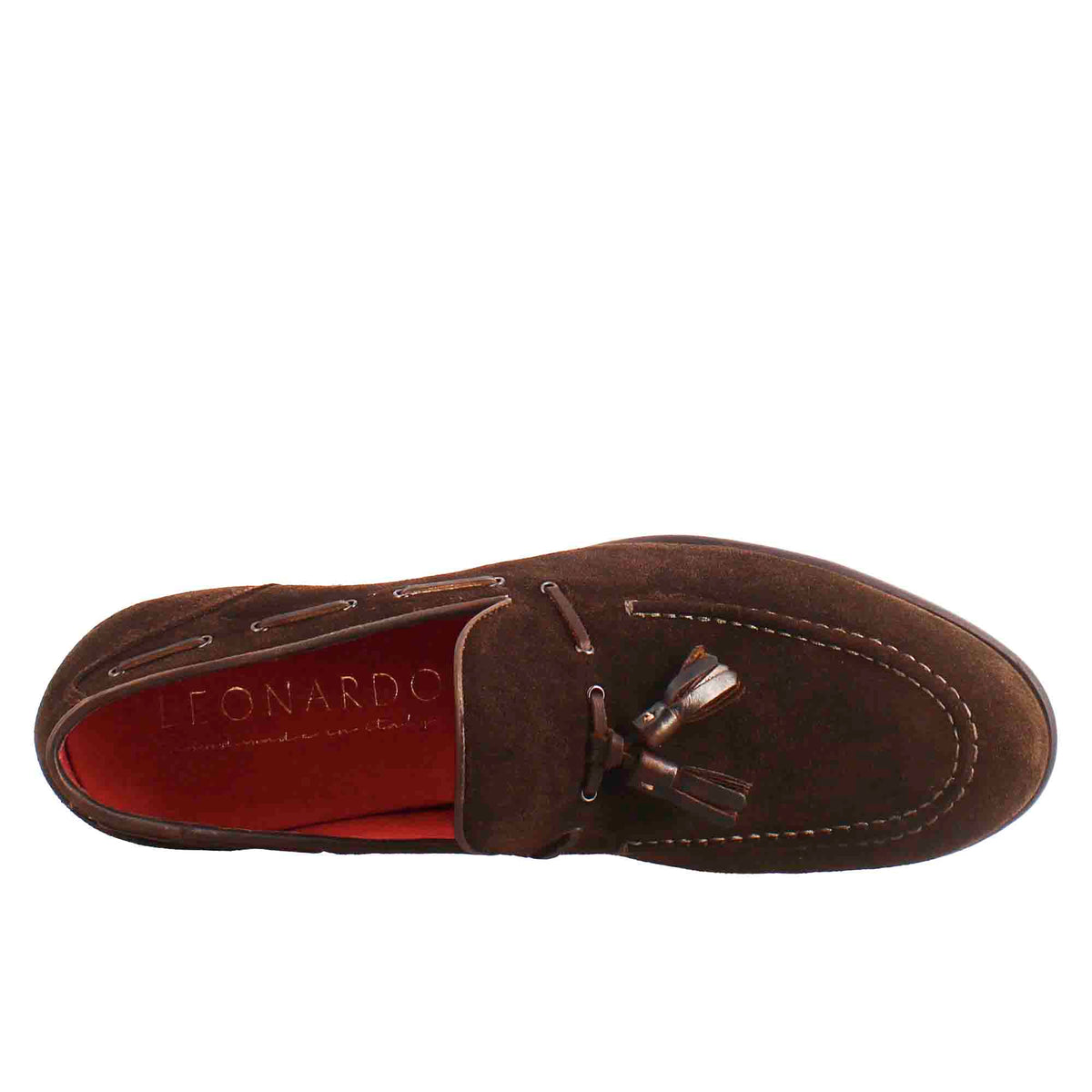Mocassino con nappine da uomo in pelle scamosciata colore marrone scuro - LeonardoShoes