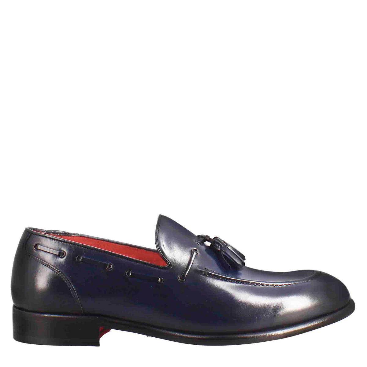 Mocassino con nappine da uomo in pelle colore blu scuro - LeonardoShoes