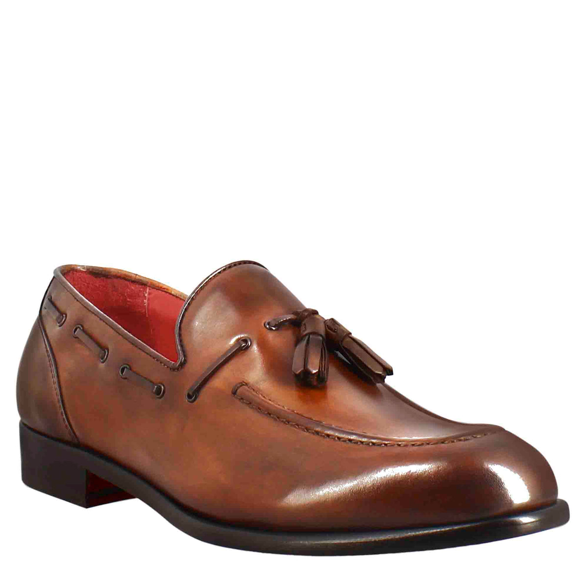 Mocassino con nappine da uomo in pelle colore marrone chiaro - LeonardoShoes