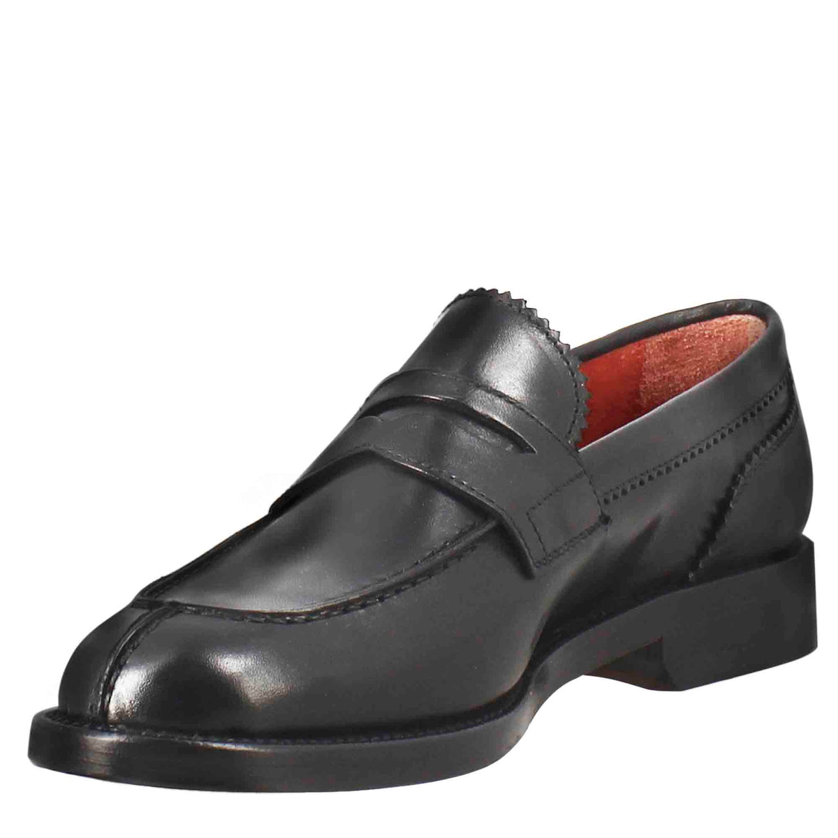 Mocassino da donna con bocca di leone in pelle nero - LeonardoShoes