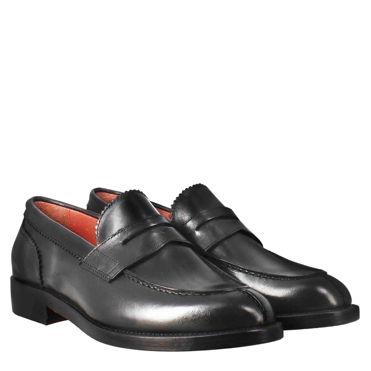 Mocassino da donna con bocca di leone in pelle nero - LeonardoShoes