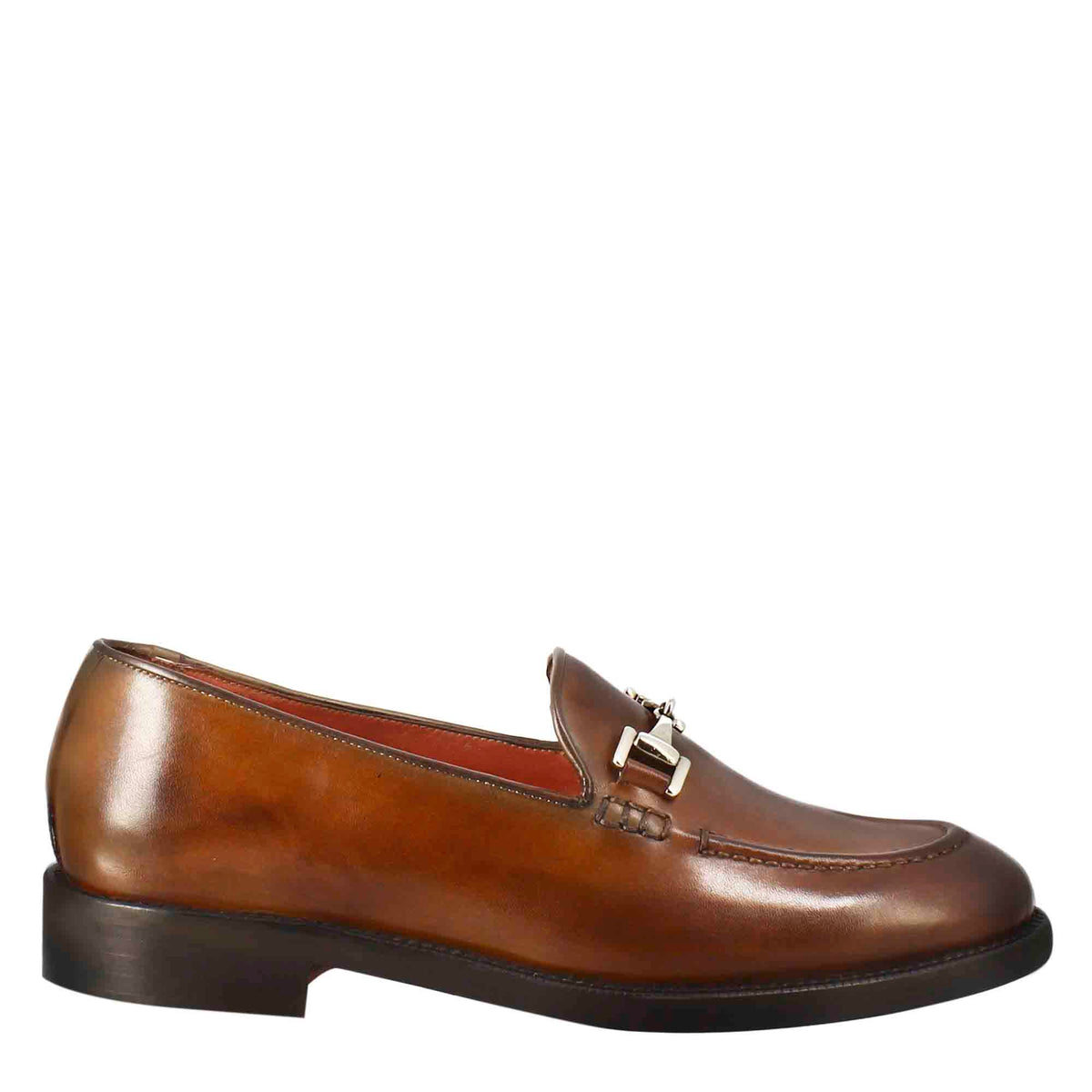 Mocassino da donna in pelle colore marrone con fibbia - LeonardoShoes