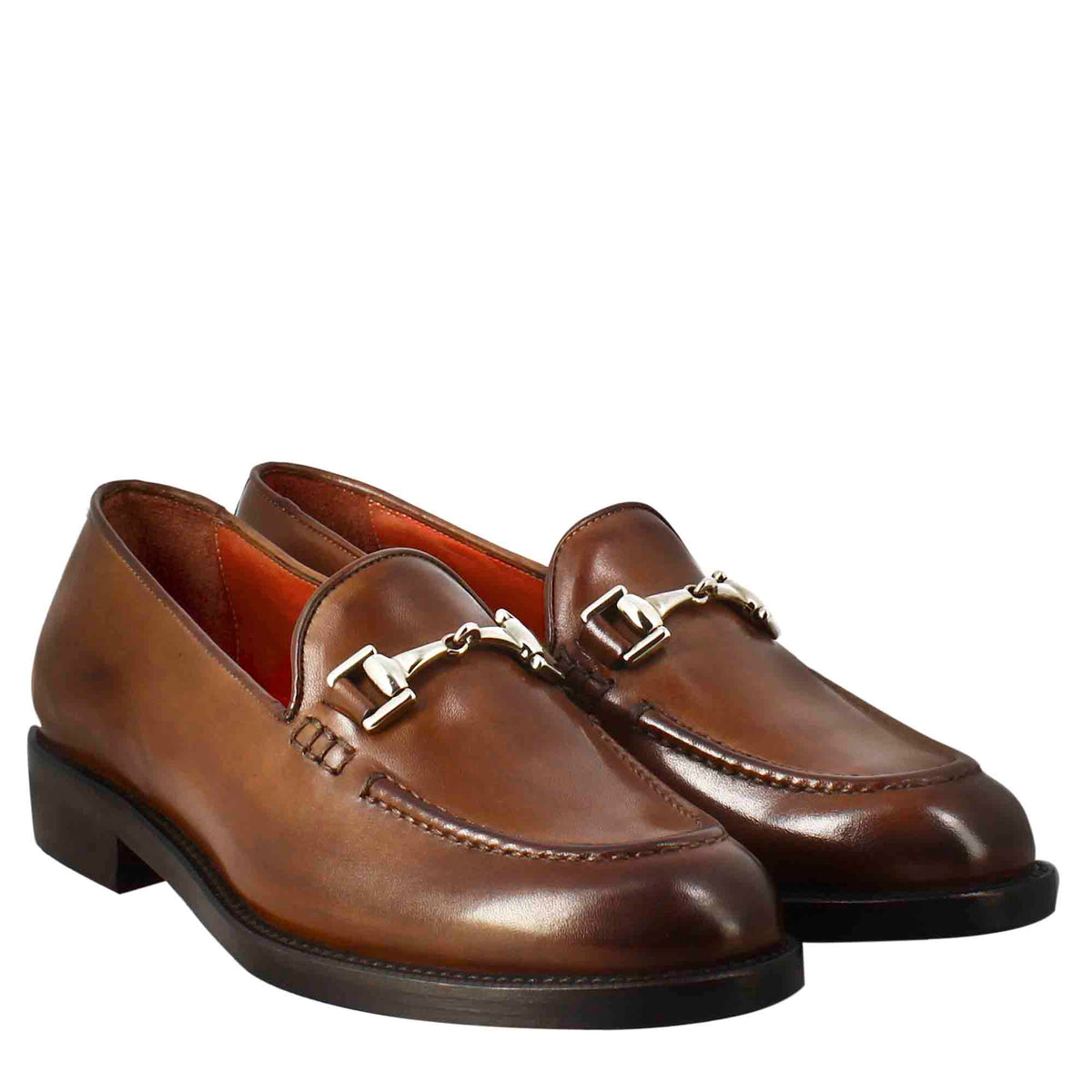 Mocassino da donna in pelle colore marrone con fibbia - LeonardoShoes