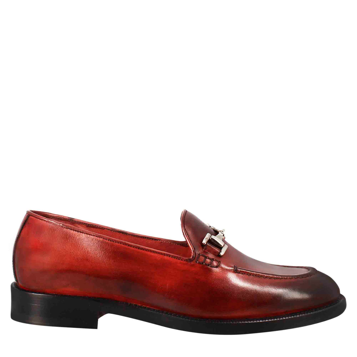 Mocassino da donna in pelle colore rosso con fibbia - LeonardoShoes
