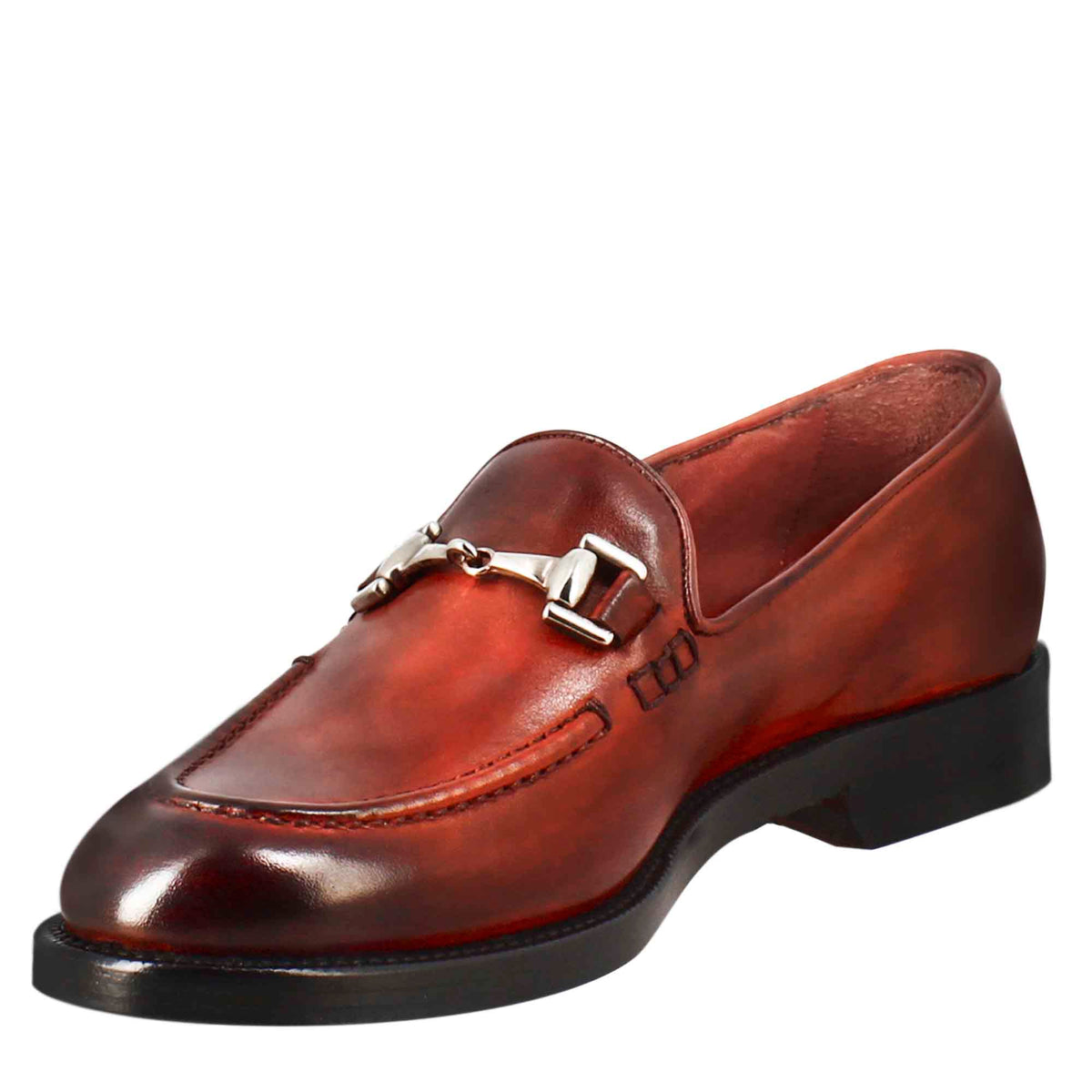 Mocassino da donna in pelle colore rosso con fibbia - LeonardoShoes