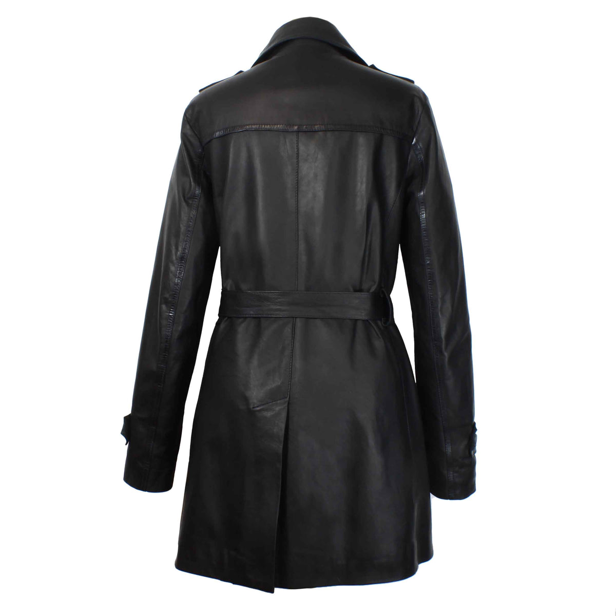 Giacca da donna stile trench in pelle alta qualità colore nero - LeonardoShoes