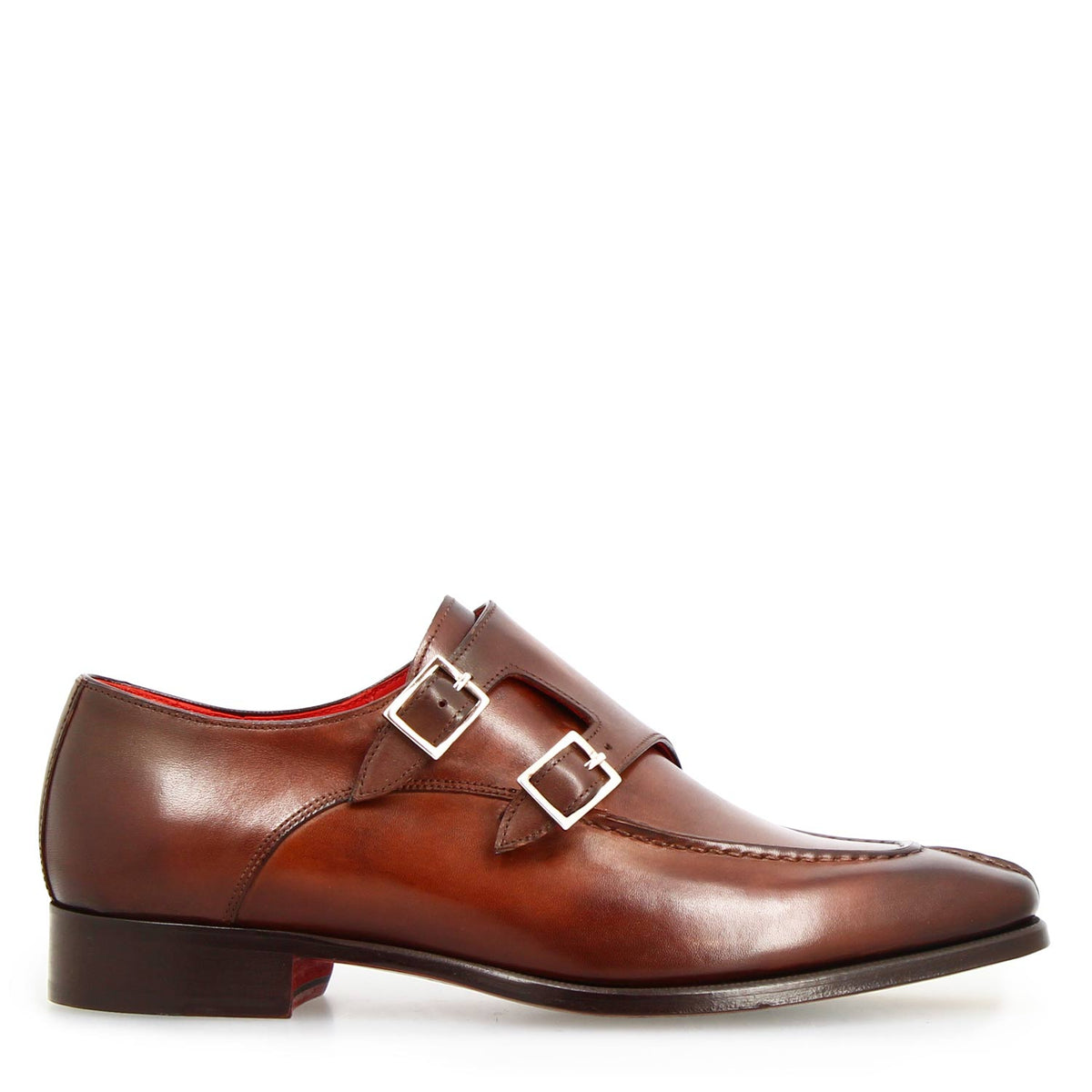 Orazio marrone doppia fibbia da uomo in pelle made in italy - LeonardoShoes