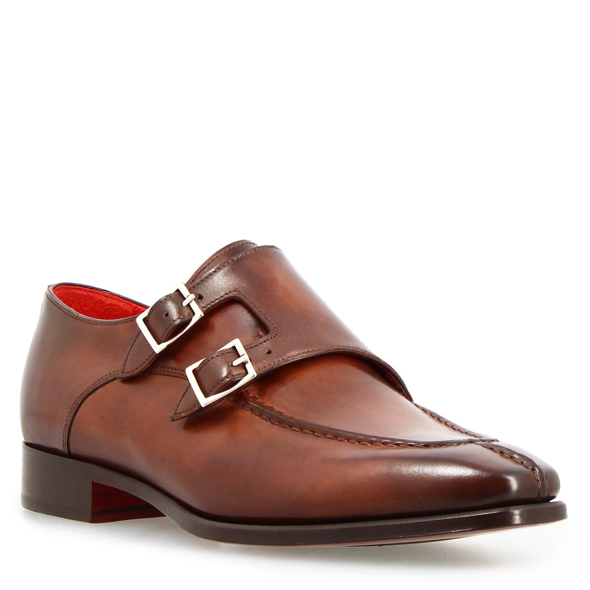 Orazio marrone doppia fibbia da uomo in pelle made in italy - LeonardoShoes
