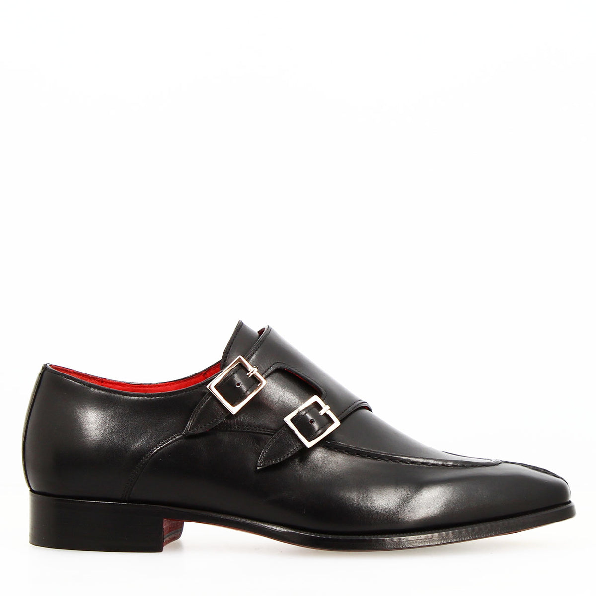 Orazio nero scarpa doppia fibbia pelle made in italy - LeonardoShoes