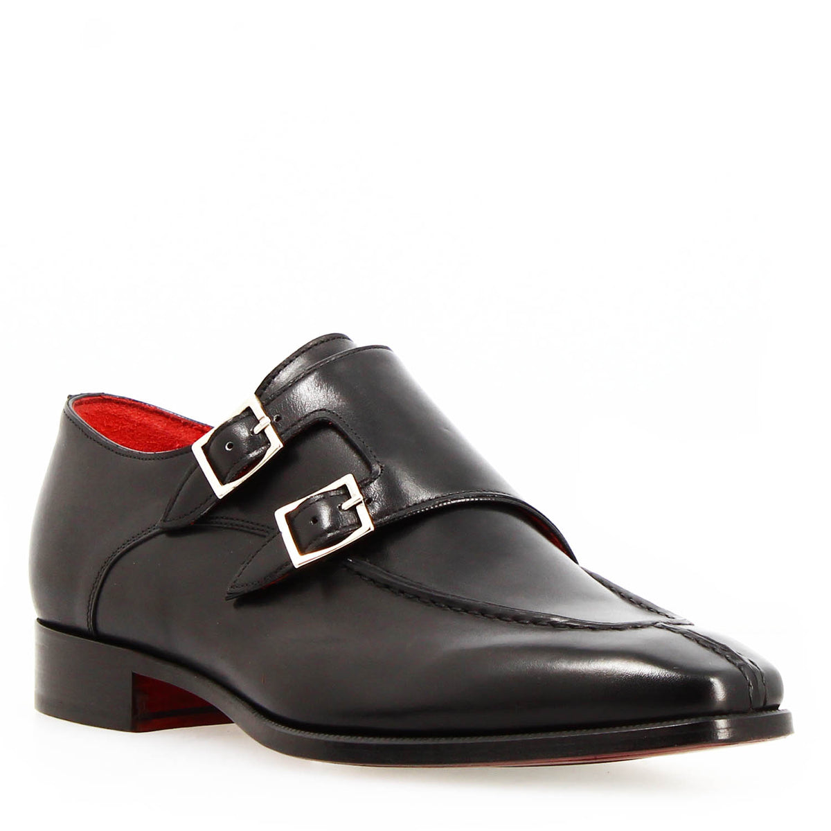 Orazio nero scarpa doppia fibbia pelle made in italy - LeonardoShoes