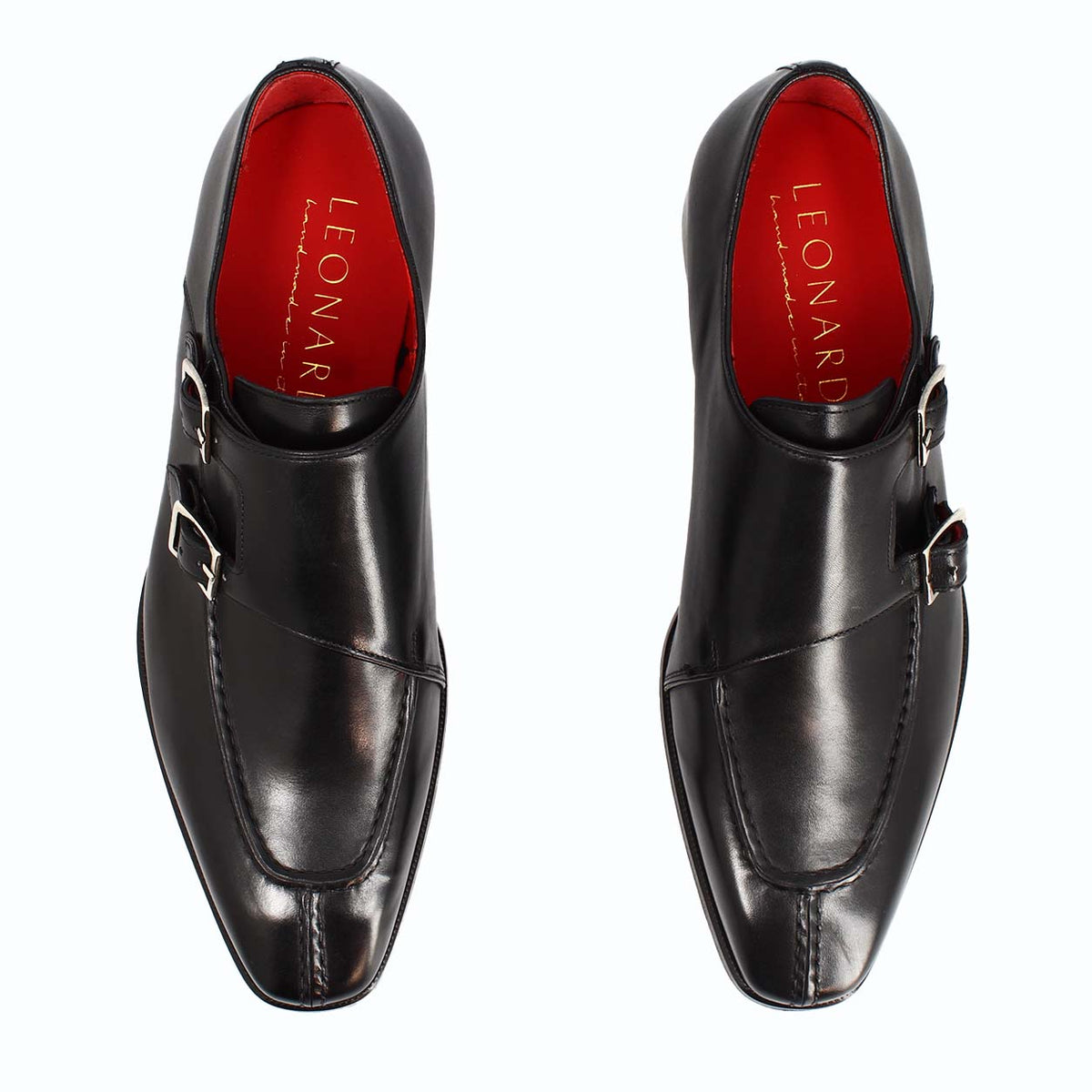 Orazio nero scarpa doppia fibbia pelle made in italy - LeonardoShoes