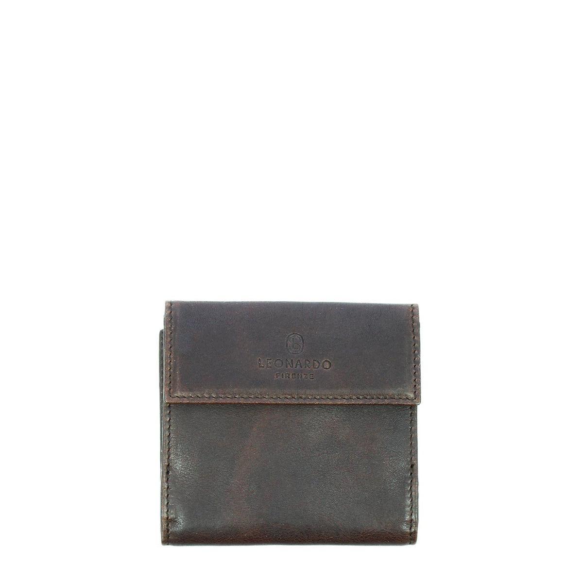 Portafoglio in pelle marrone scuro con porta tessere banconote e tasca monete P2