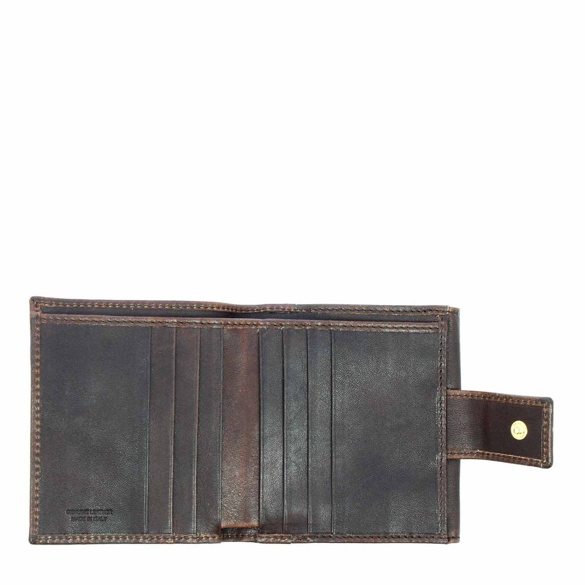 Portafoglio in pelle marrone scuro con porta tessere banconote e tasca monete P2