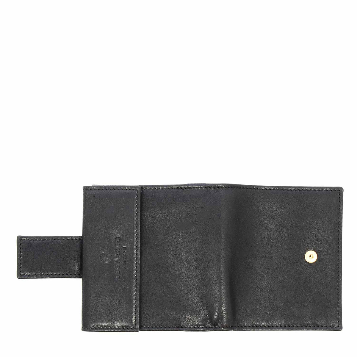 Portafoglio in pelle nera con porta tessere banconote e tasca monete P2