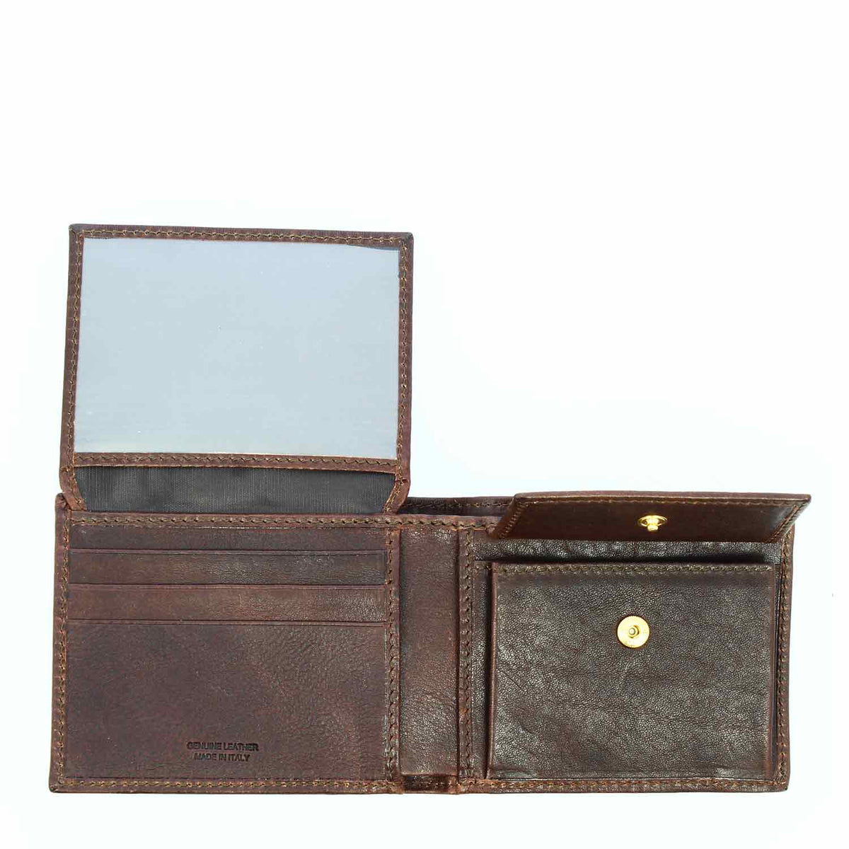 Dark brown leather wallet with card, coin, and bill holder P4