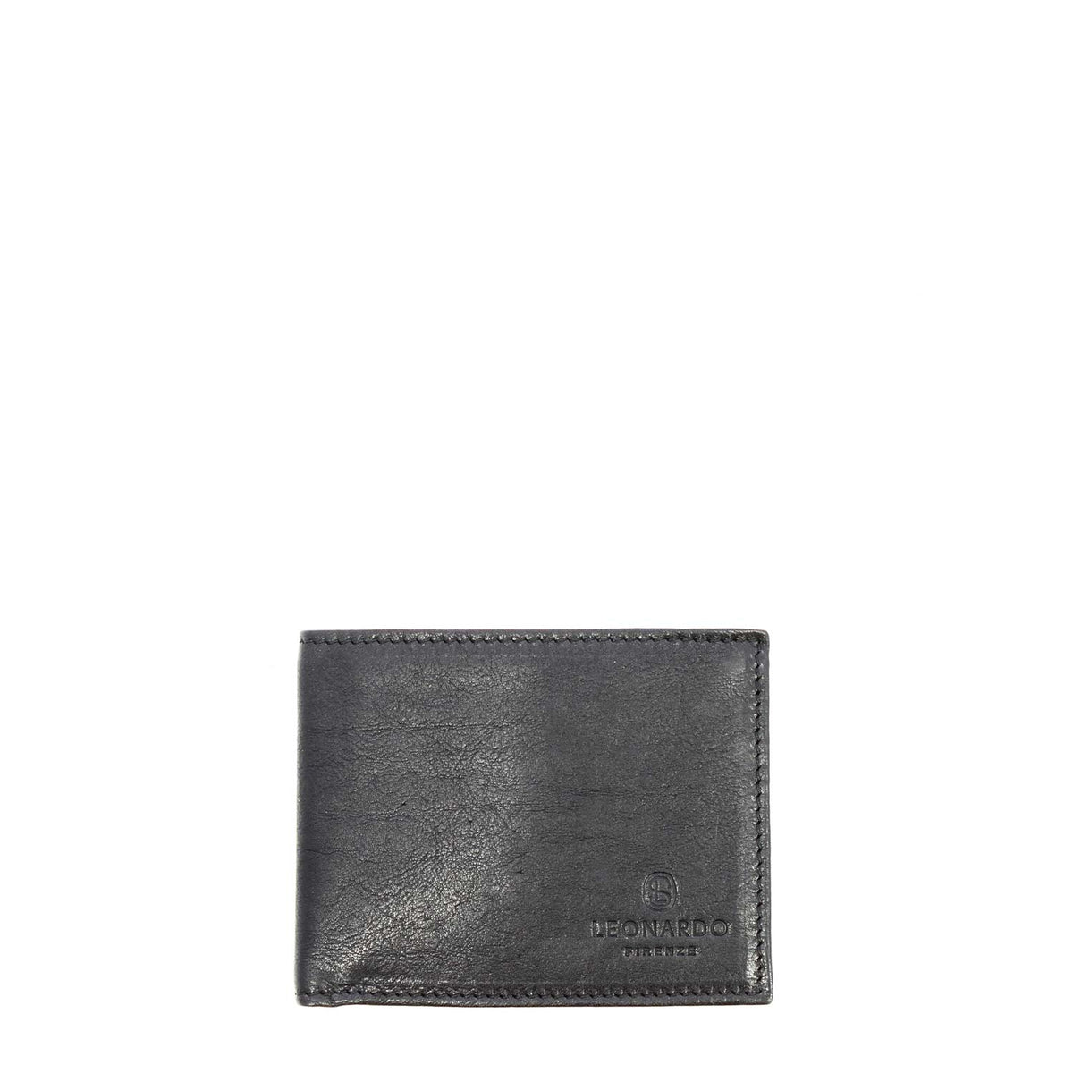 Portafoglio in pelle nera con porta tessere monete e banconote P4 - LeonardoShoes