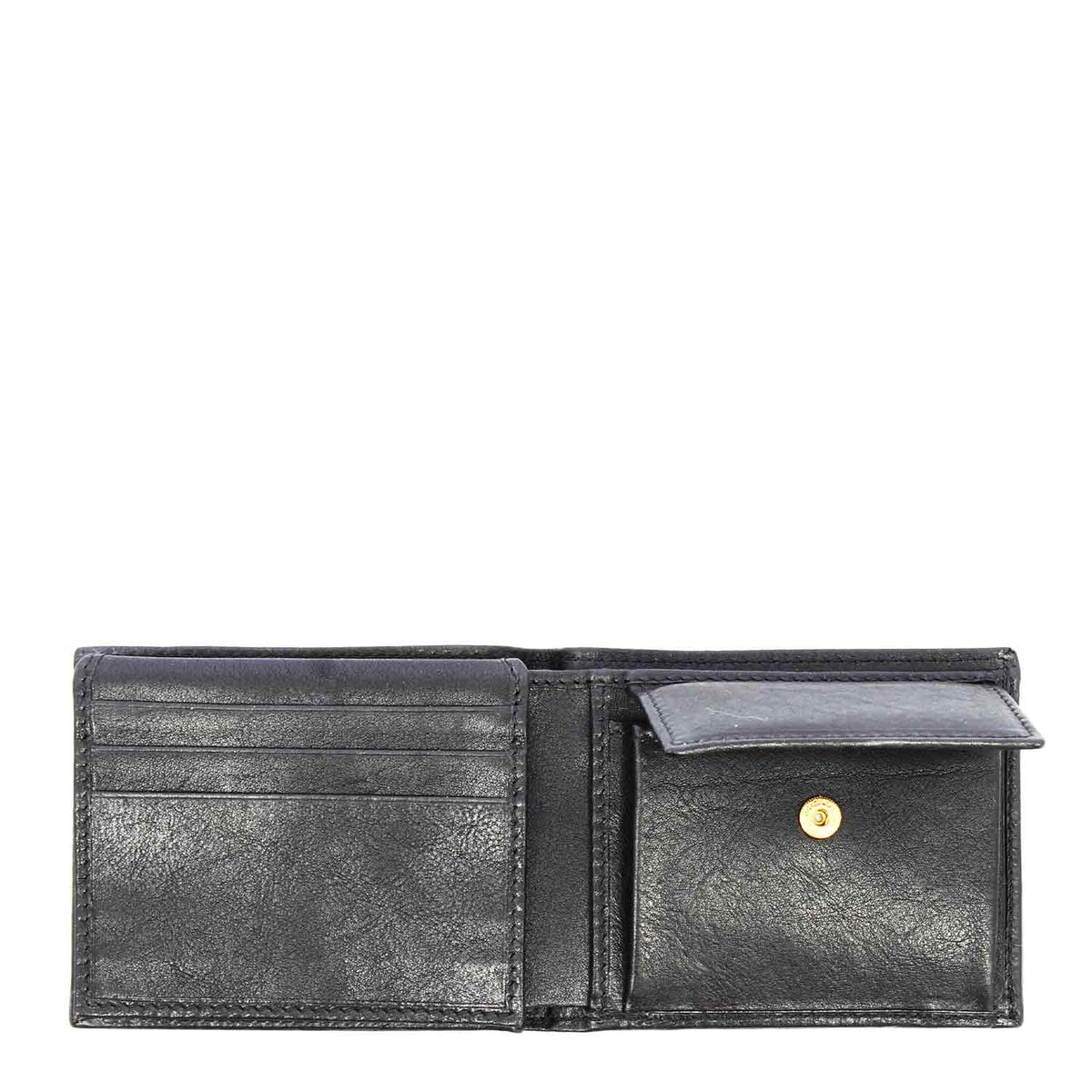 Portafoglio in pelle nera con porta tessere monete e banconote P4 - LeonardoShoes