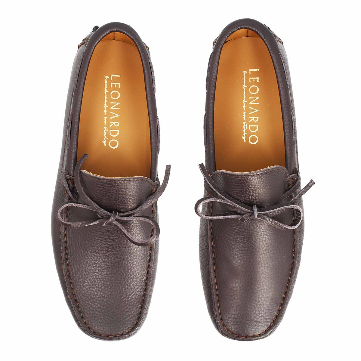 Mocassino artigianale driving da uomo in pelle marrone Dario - LeonardoShoes