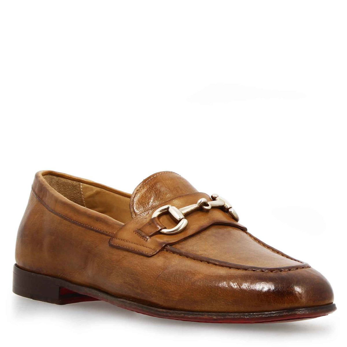 Mocassino marrone artigianale da uomo con fibbia in pelle pregiata - LeonardoShoes