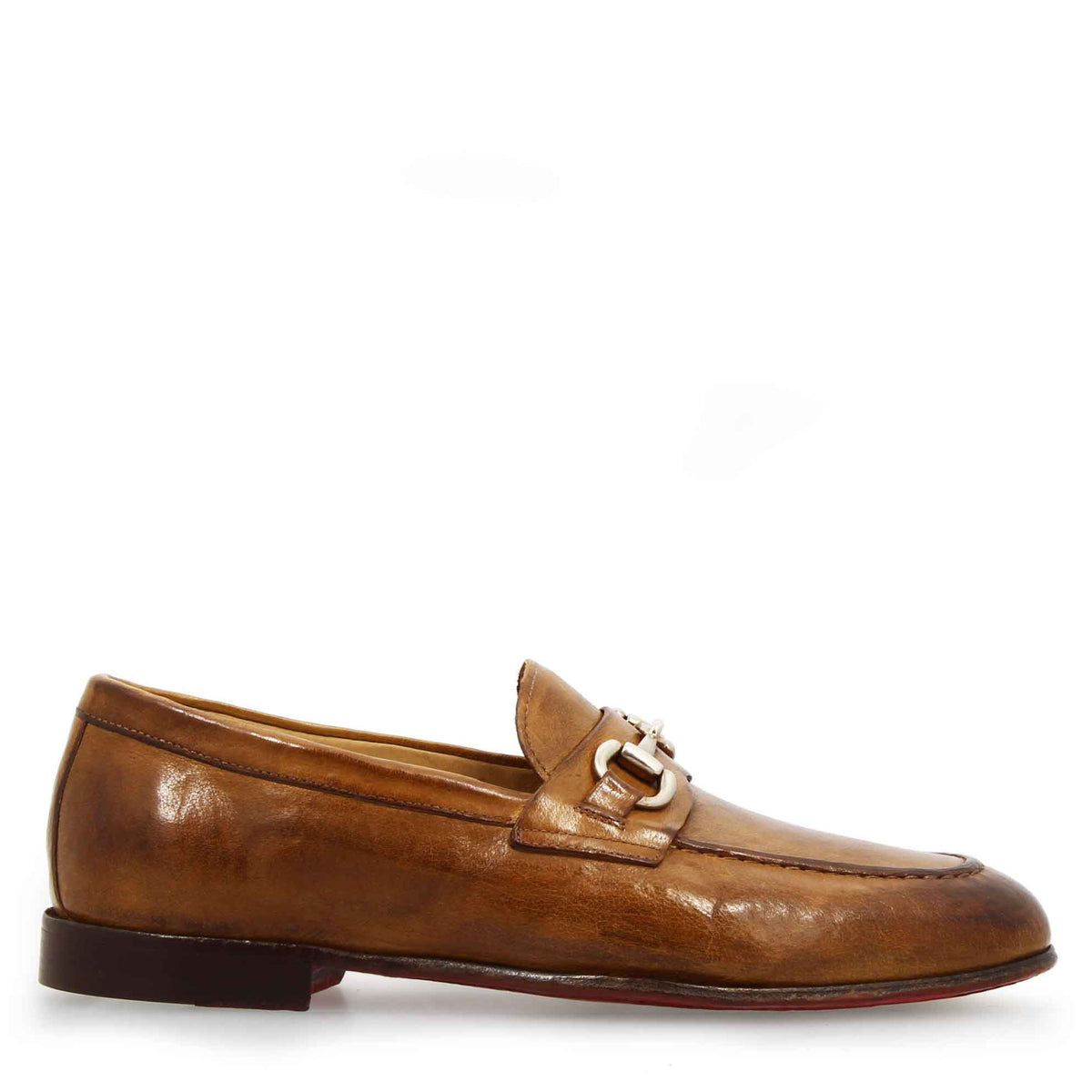 Mocassino marrone artigianale da uomo con fibbia in pelle pregiata - LeonardoShoes