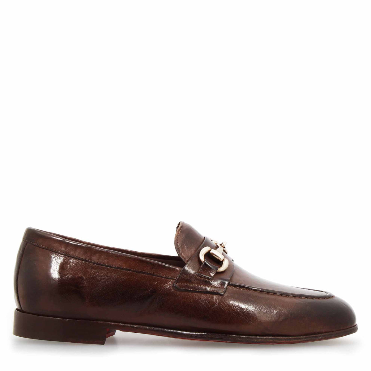 Mocassino marrone scuro artigianale da uomo con fibbia in pelle pregiata - LeonardoShoes