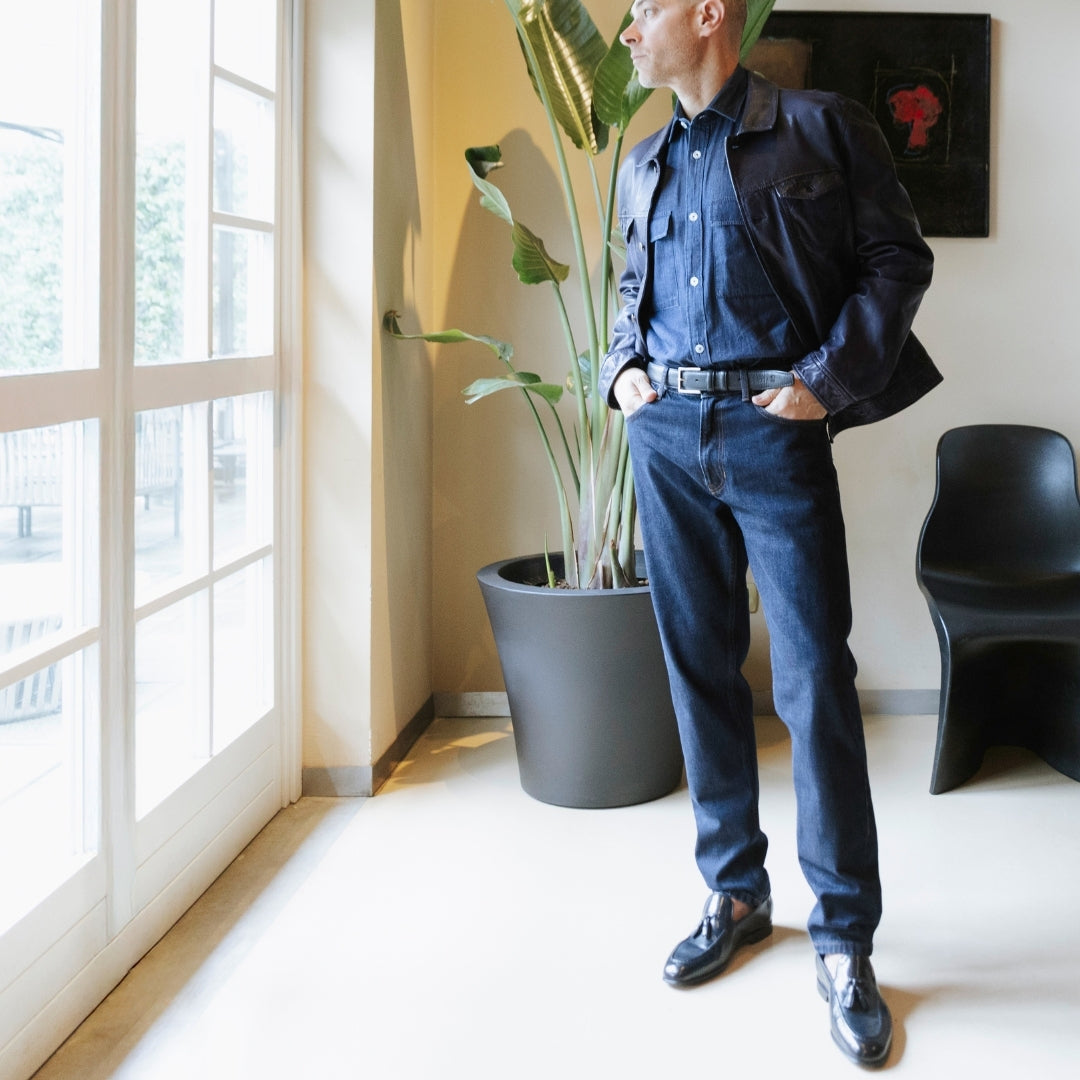 Mocassino blu da uomo artigianali in pelle con nappine - LeonardoShoes