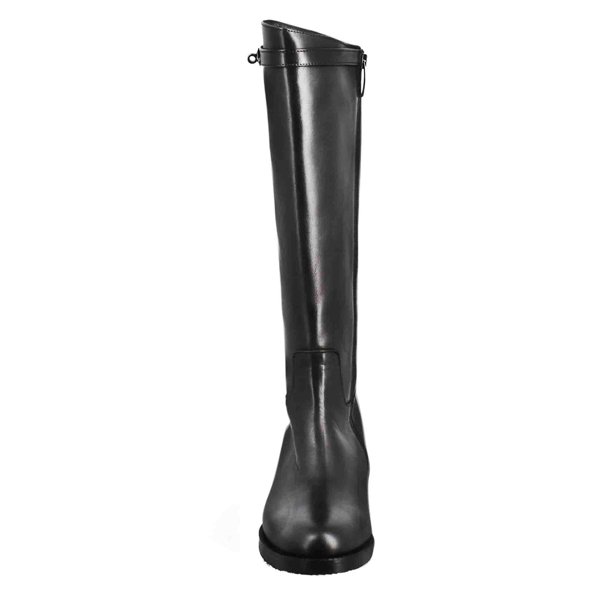 Stivale al ginocchio da donna liscio con tacco basso in pelle colore nero - LeonardoShoes