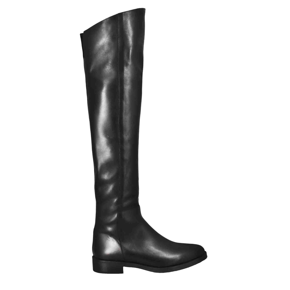 Stivali sopra al ginocchio da donna liscio con tacco basso in pelle colore nero - LeonardoShoes