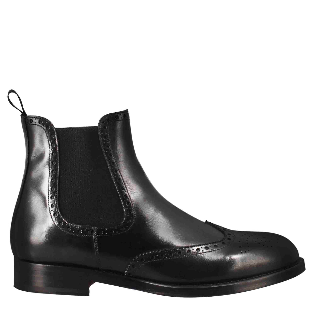 Stivaletto chelsea con dettagli brogue uomo in pelle colore nero con elastico - LeonardoShoes