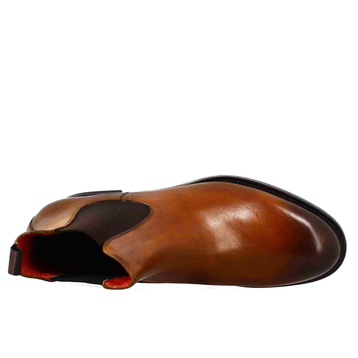 Stivaletto chelsea liscio da uomo in pelle colore marrone chiaro con elastico - LeonardoShoes
