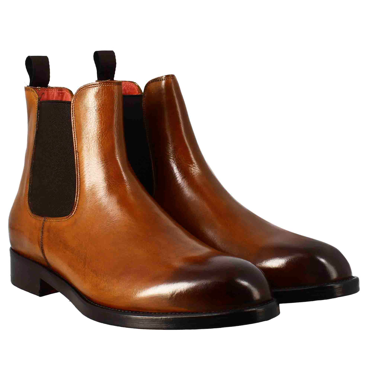 Stivaletto chelsea liscio da uomo in pelle colore marrone chiaro con elastico - LeonardoShoes