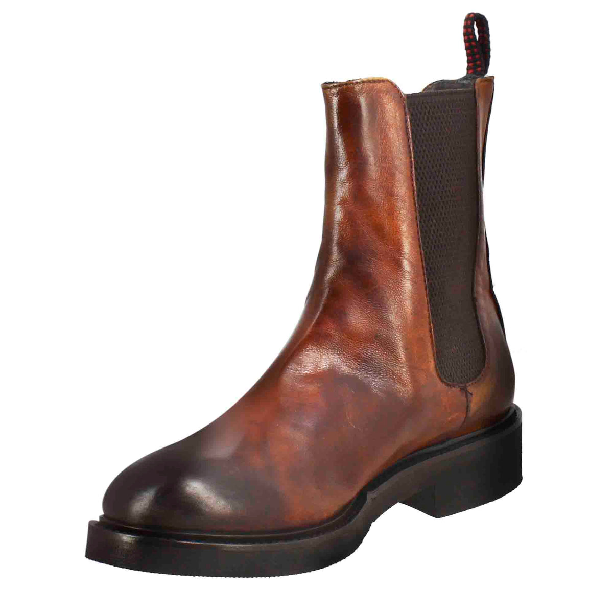 Stivaletto chelsea paupa da donna in pelle lavata cuoio scuro - LeonardoShoes