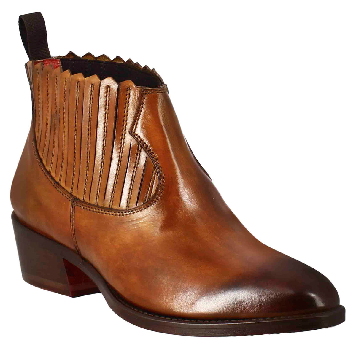 Stivaletto da donna con ritagli al collo in pelle colore marrone chiaro - LeonardoShoes