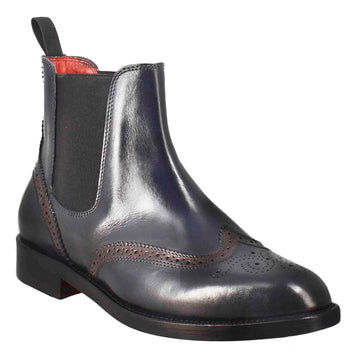 Stivaletto da donna chelsea con dettagli brogue in pelle blu - LeonardoShoes