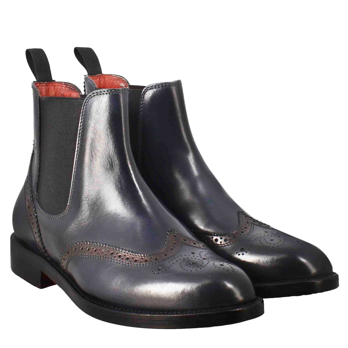 Stivaletto da donna chelsea con dettagli brogue in pelle blu - LeonardoShoes