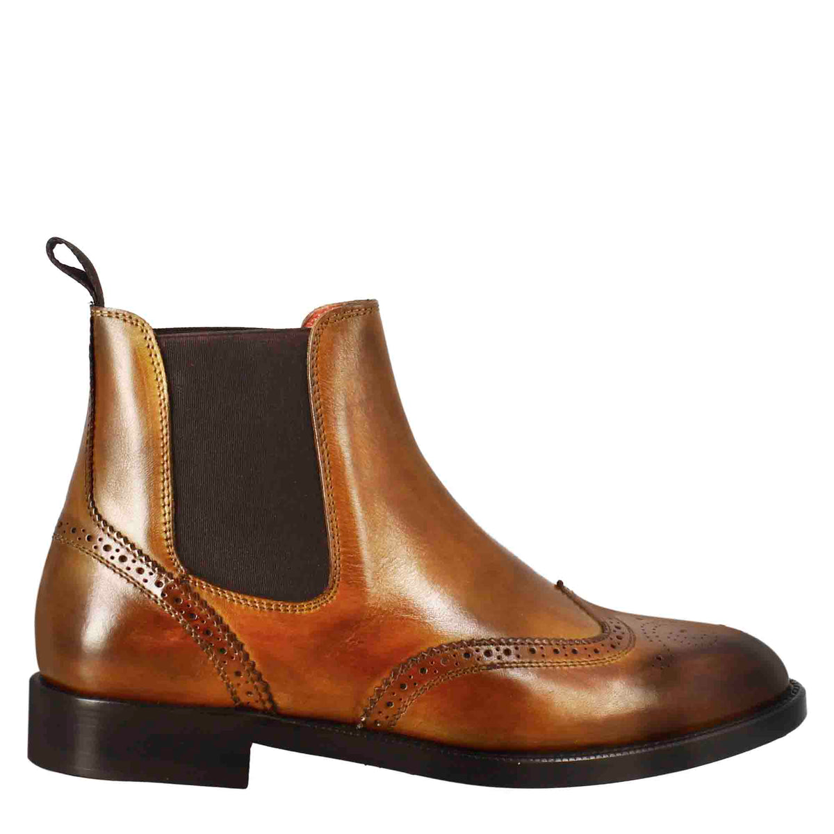Stivaletto da donna chelsea con dettagli brogue in pelle marrone chiaro - LeonardoShoes