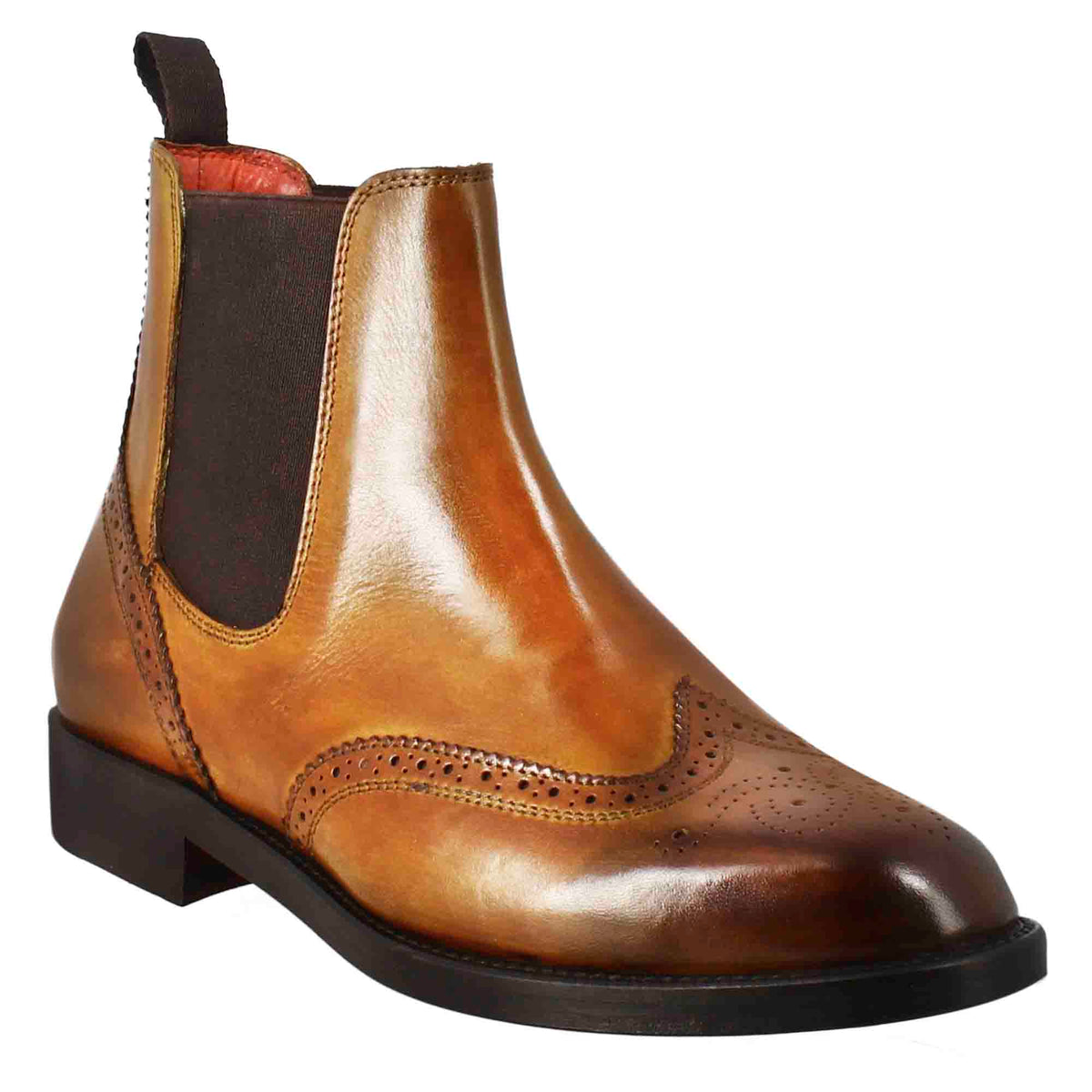 Stivaletto da donna chelsea con dettagli brogue in pelle marrone chiaro - LeonardoShoes