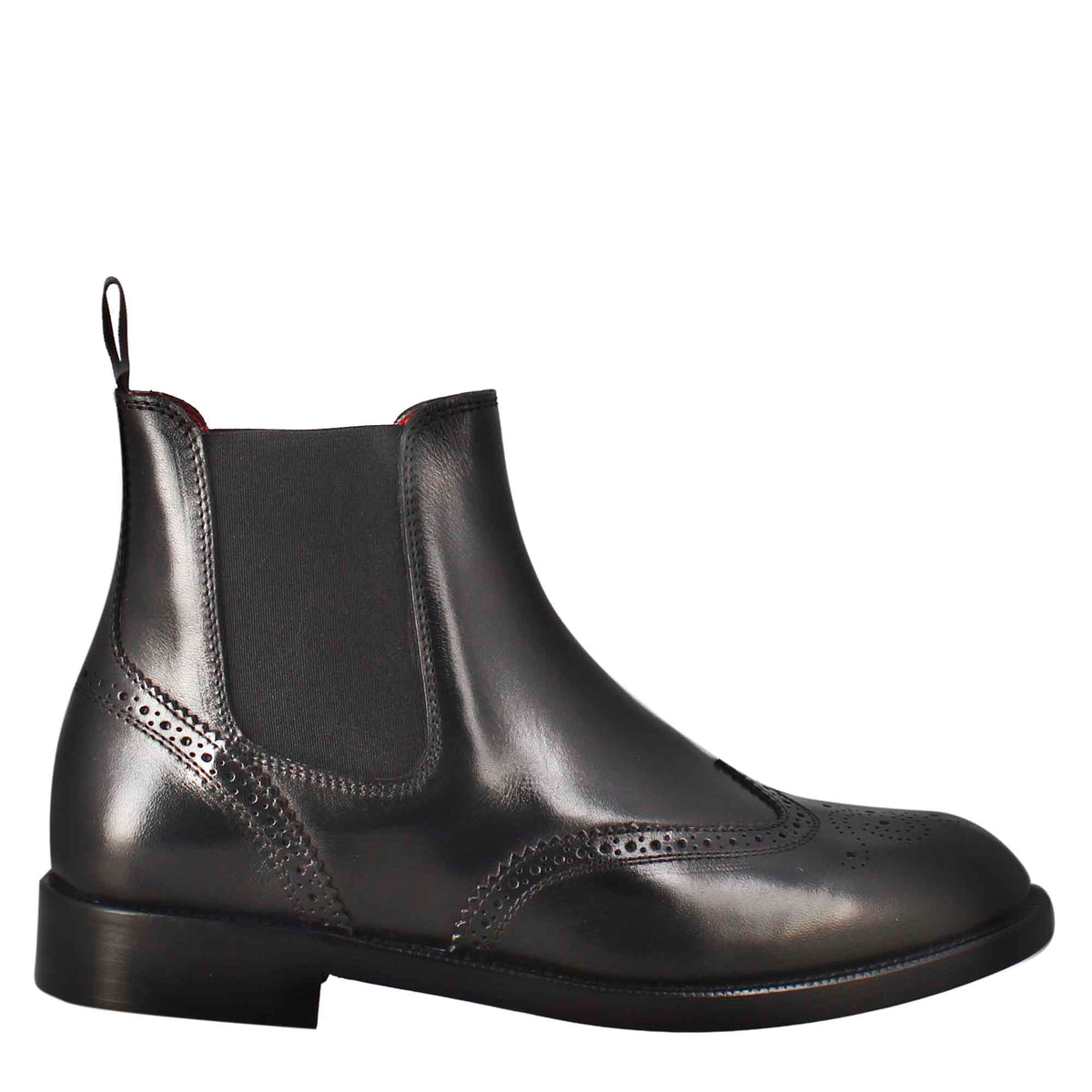 Stivaletto da donna chelsea con dettagli brogue in pelle colore nero - LeonardoShoes