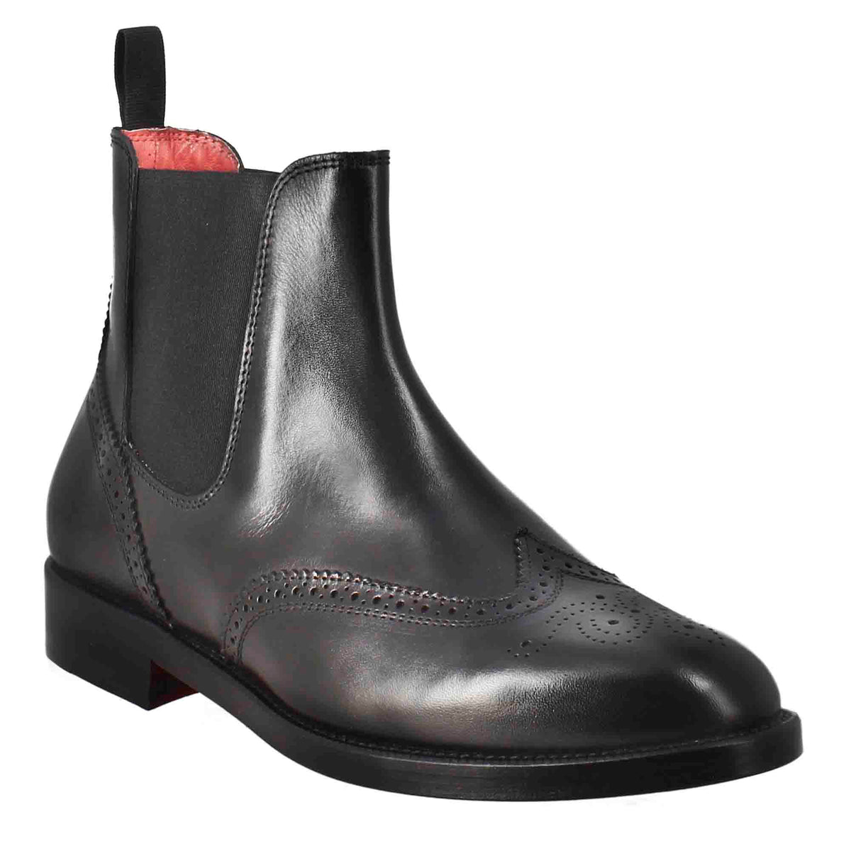 Stivaletto da donna chelsea con dettagli brogue in pelle colore nero - LeonardoShoes