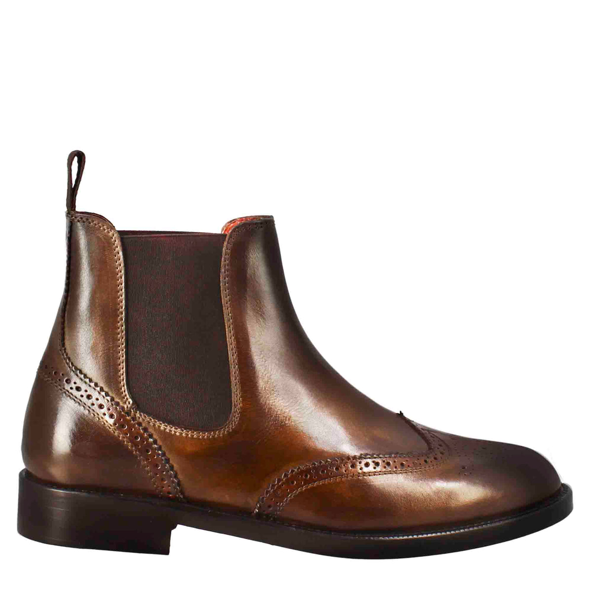 Stivaletto da donna chelsea con dettagli brogue in pelle marrone scuro - LeonardoShoes