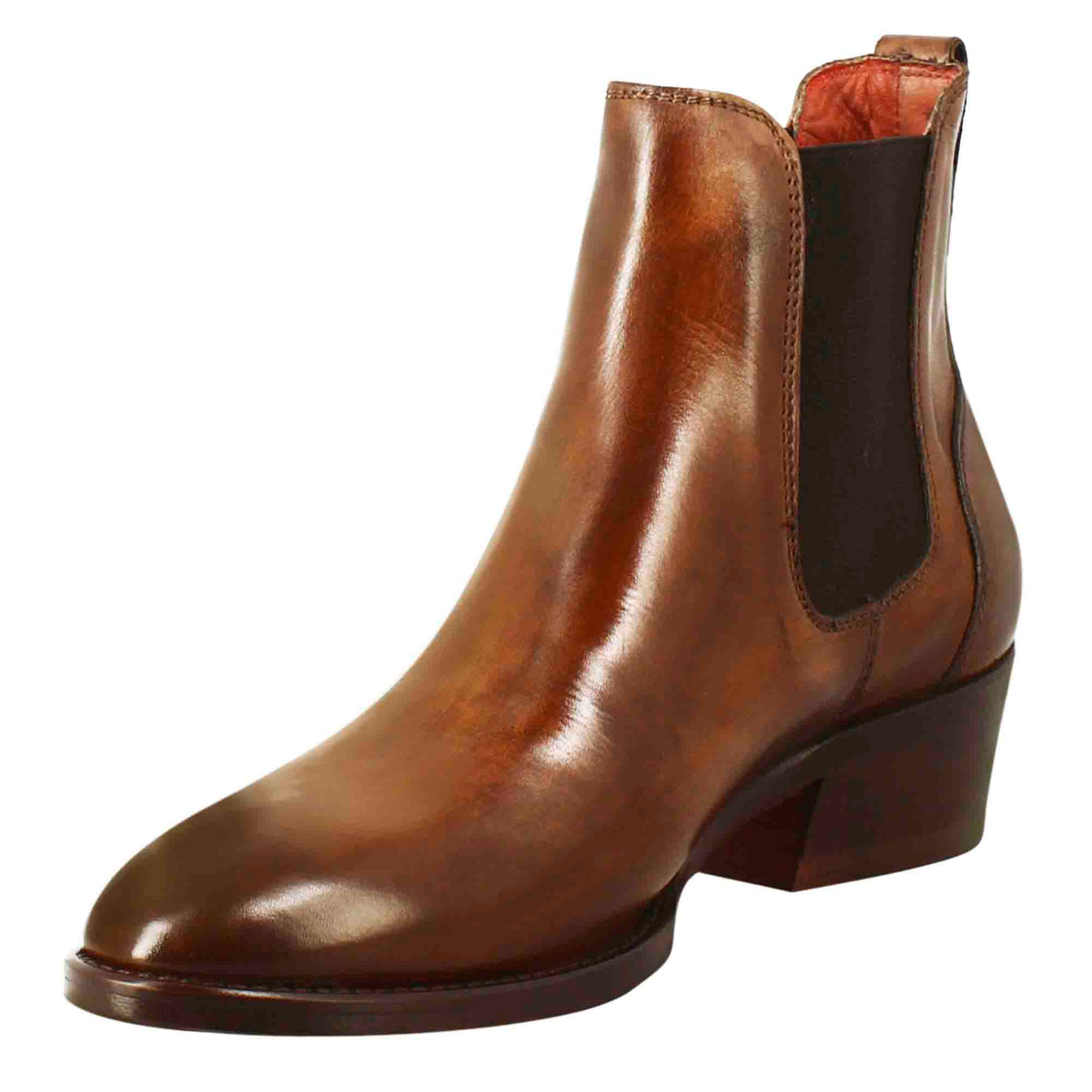 Stivaletto chelsea da donna liscio con tacco medio in pelle colore marrone - LeonardoShoes