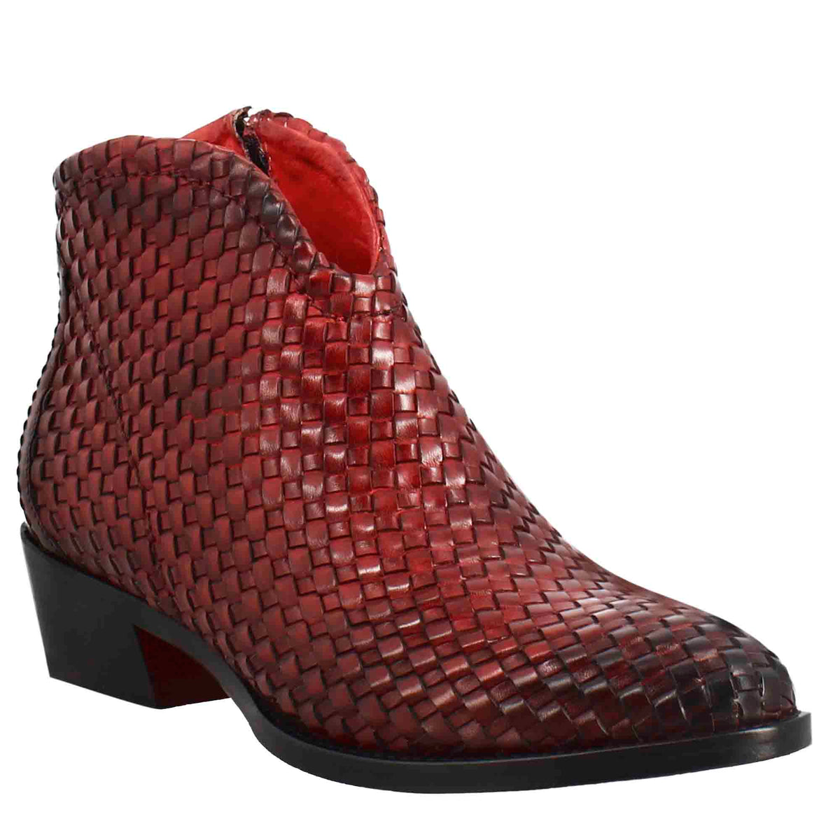 Stivaletto da donna in pelle intrecciata con tacco medio colore rosso - LeonardoShoes