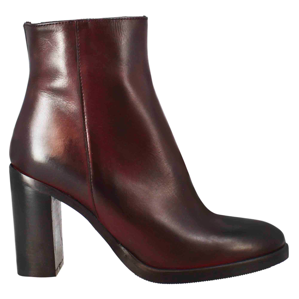 Stivaletto da donna liscio con tacco alto in pelle bordeaux - LeonardoShoes